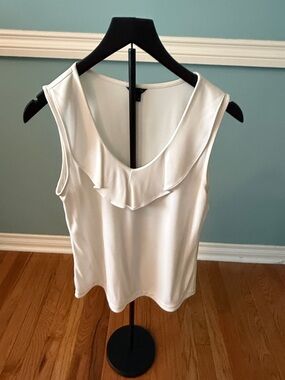 Ann Taylor White Ruffle-Neck Sleeveless Camisole